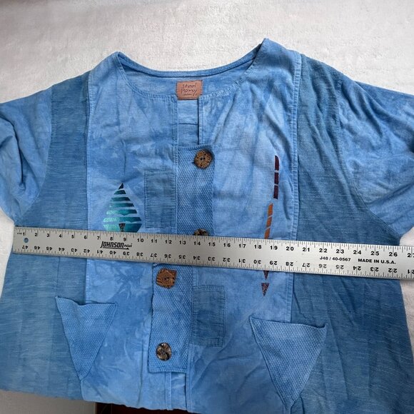 Steel Pony Womens Size 3 Blue Asymmetric Jacket Button Front Art to Wear Cotton - Picture 7 of 9